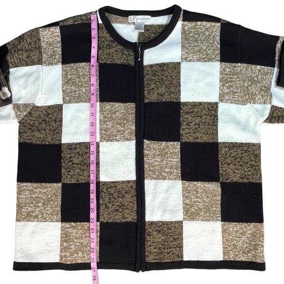 Dressbarn plus size 18/20 black gold white acrylic checkered zip cardigan EUC - Picture 12 of 15